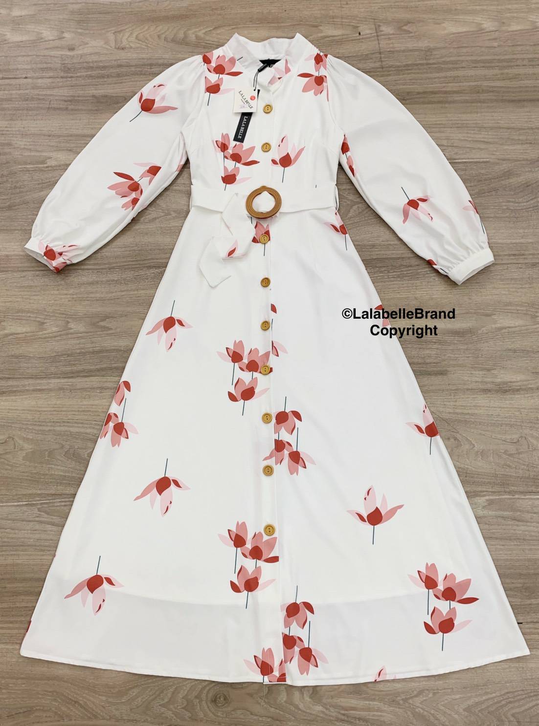 แม็กซี่ลายดอกไม้คอจีนกระดุมหน้ายาว