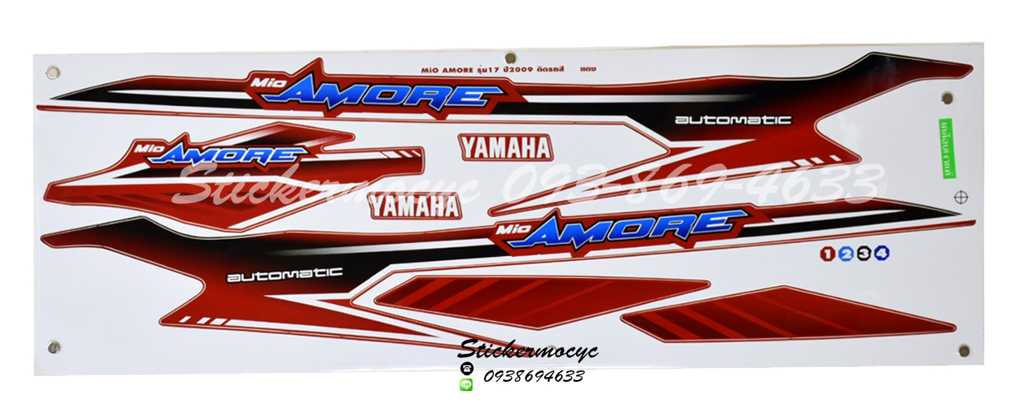 สติ๊กเกอร์ Yamaha Mio Amore ปี 2009 รุ่น 17 ติดรถสี แดง (เคลือบเงา)