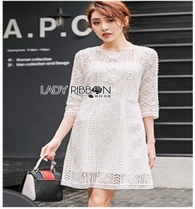 Lady Ribbon Basic White Lace Dress