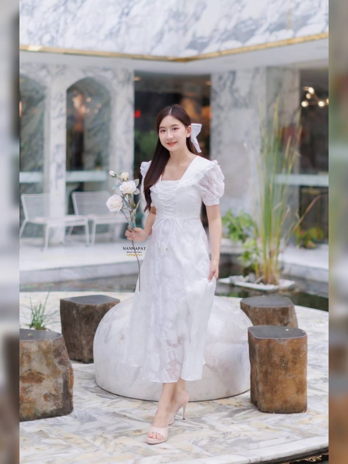 เดรสผ้าทอลายดอก 3D