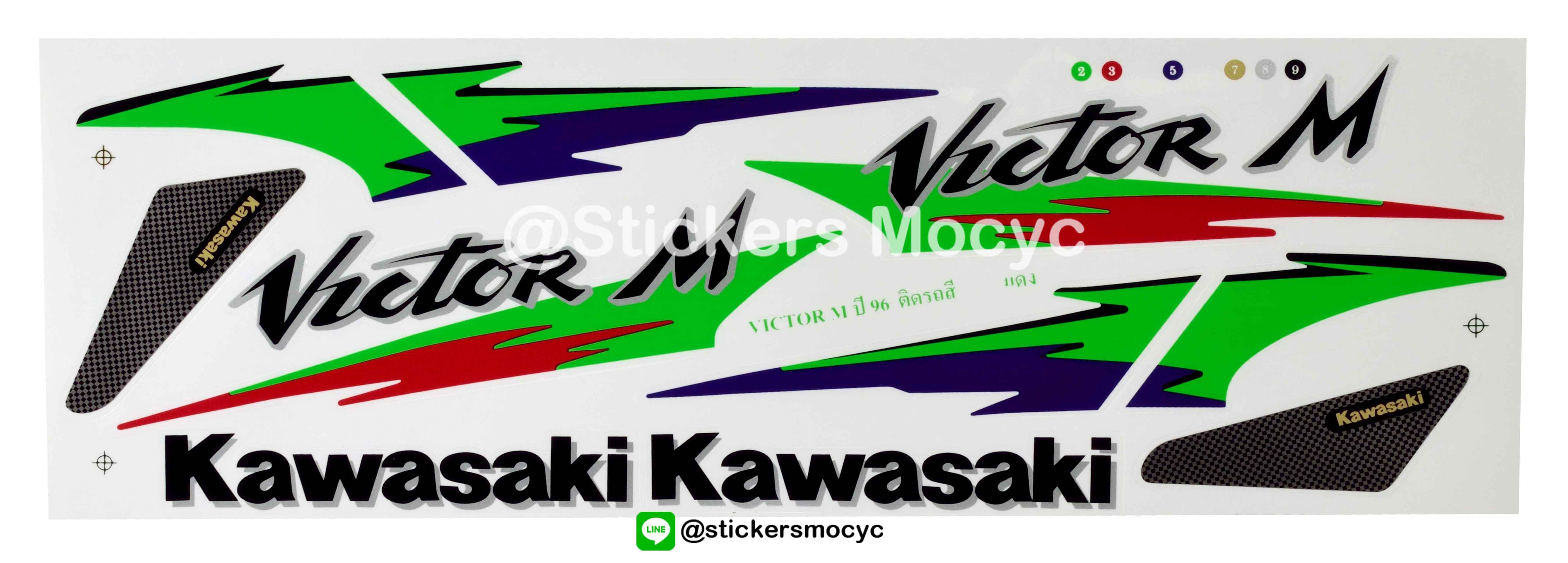 สติ๊กเกอร์ติดรถ มอเตอร์ไซค์ คาวาซากิ Victor M Sticker Kawasaki Victor M ปี 1996 ติดรถ สีแดง