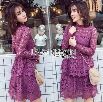 Lady Lace Dress เดรสผ้าลูกไม้สีชมพู