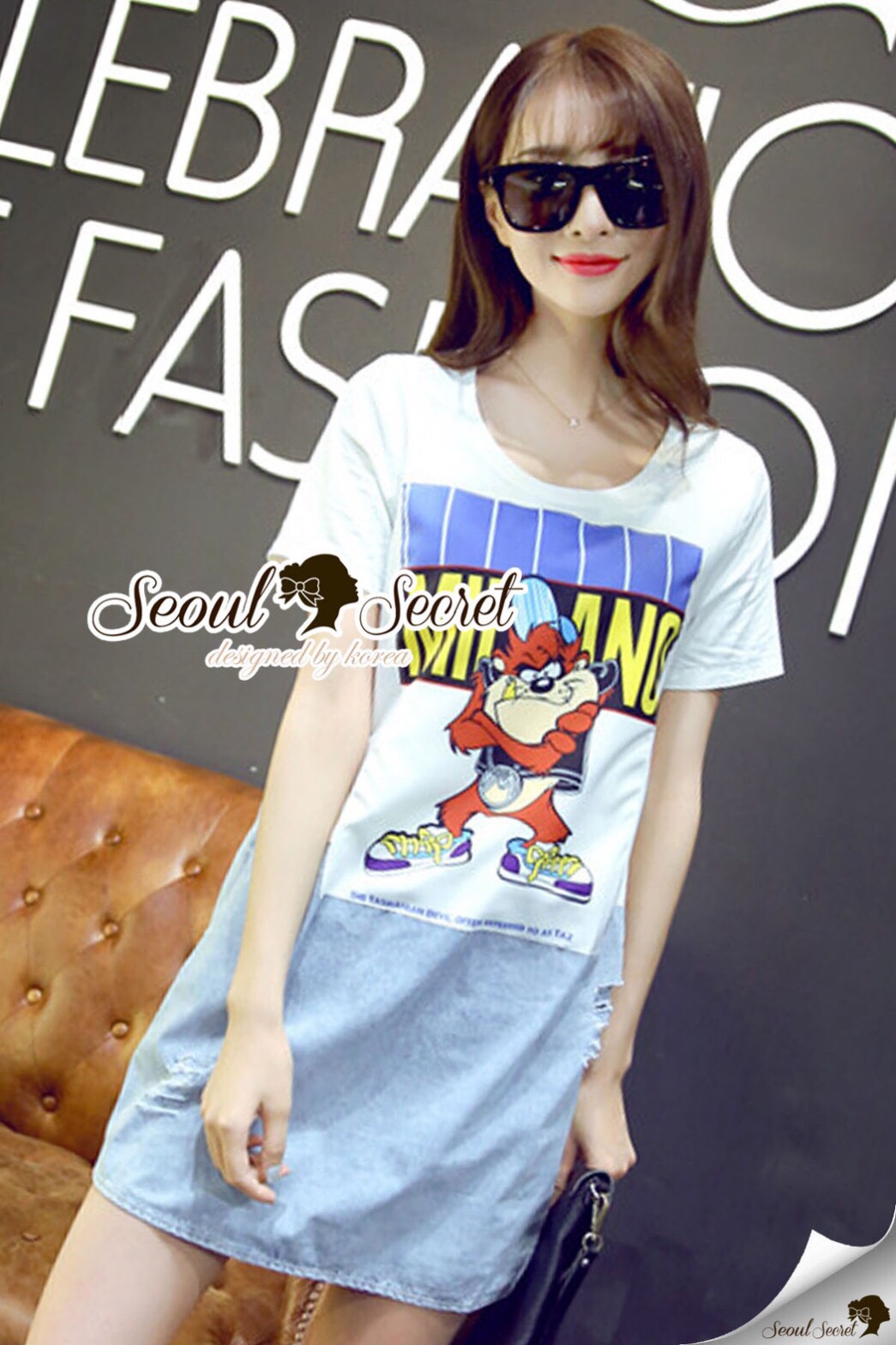 Lady ribbon Online SS11090616 Seoul Secret Say's... Moschino Tasmanian Doggy Print Dress