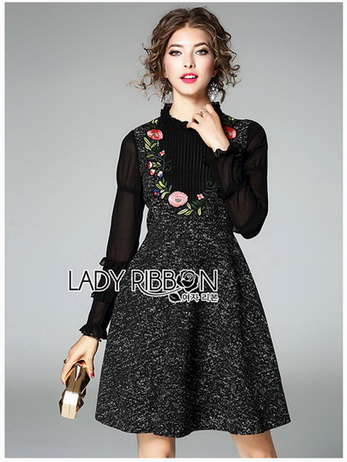 Lady Heidi Flower Black Tweed Dress