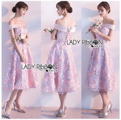 ค็อกเทลเดรสผ้าลูกไม้สีพาสเทลทรงเปิดไหล่