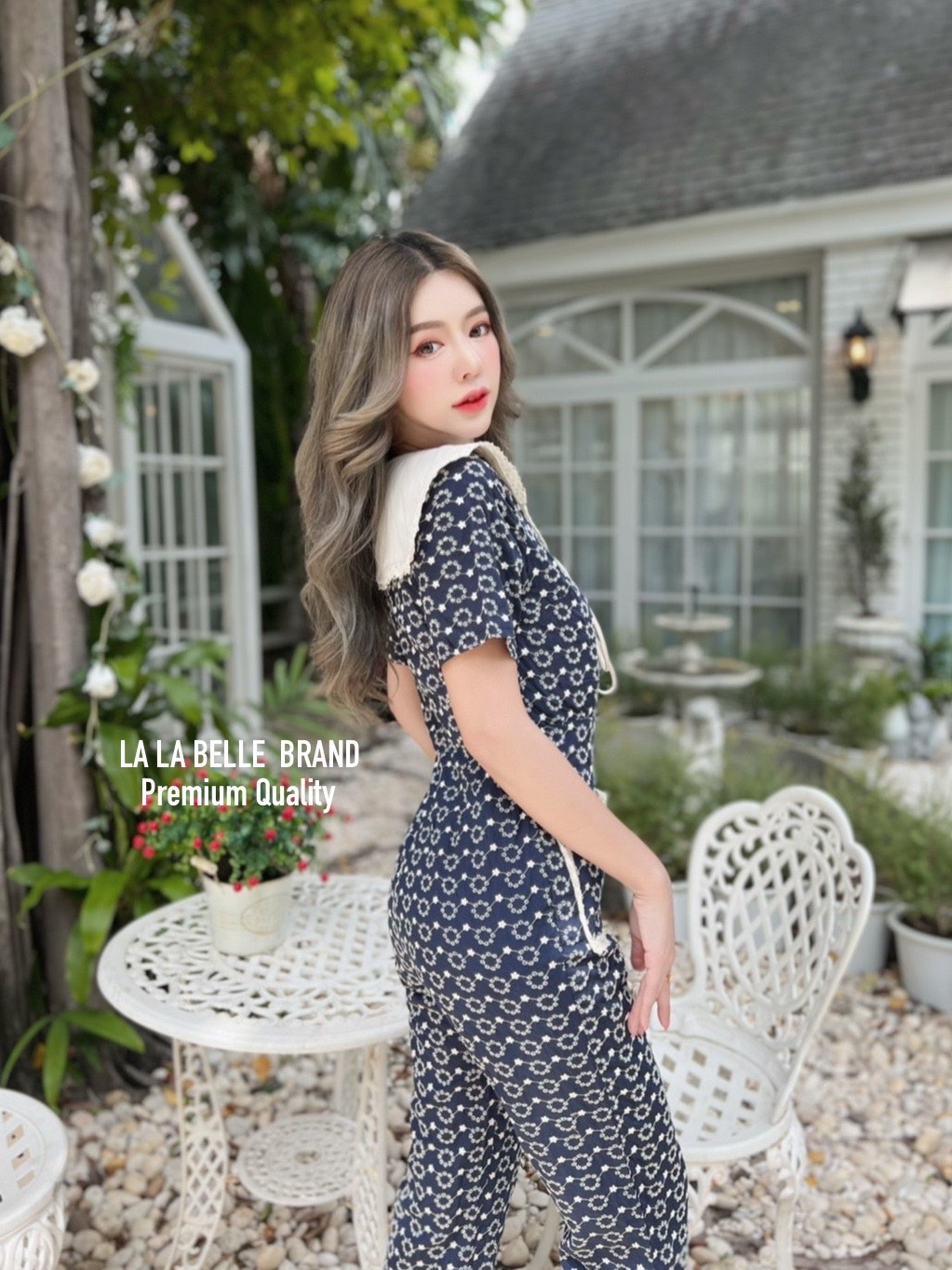 จั้มสูทกางเกงปกสมอเรือสีกรม