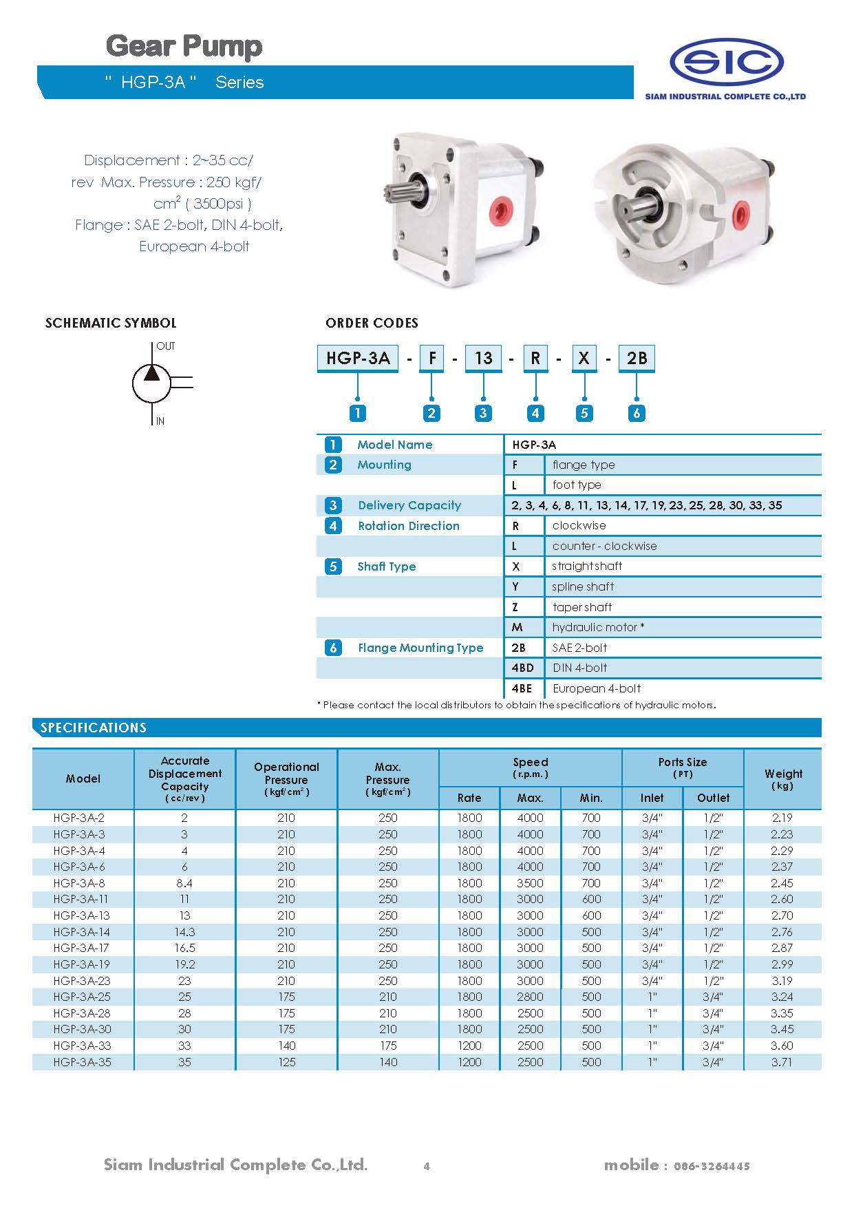 HGP-3A-F4,6,8,11,14,17,19,23,33-R-X-2B-15.87 : Gear Pump JUNTAI