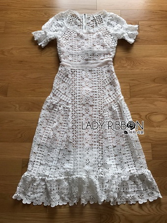 Lady Selena Sweet Feminine Ruffle White Lace Dress
