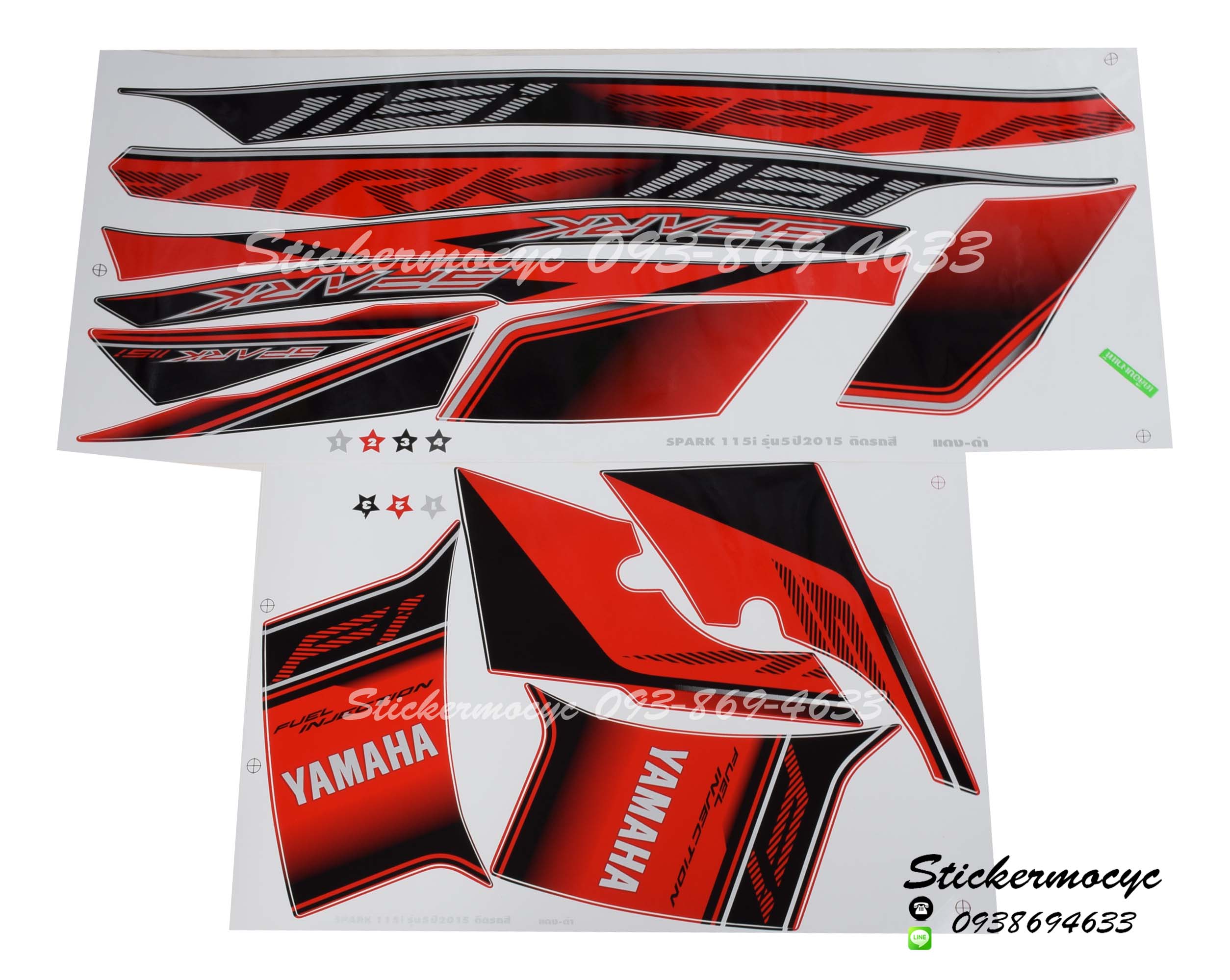 สติ๊กเกอร์ติดรถ มอเตอร์ไซค์ ยามาฮ่า สปาร์ค 115i Sticker Yamaha Spark 115i ปี 2015 รุ่น 5 ติดรถ สีแดง ดํา (เคลือบเงาแท้)