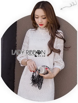 Lady Diamond Sweet Style High-Neck White Lace Dress