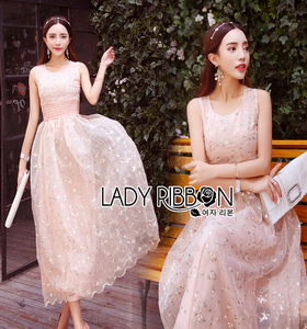 Lady Ribbon Pastel Pink Embroidered Tulle Dress