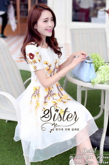 2Sister Made, White Lovely Beauty Dress With Flora Beauty Knitt เดรสลุคสวยหรู เนื้อผ้าorganzaเกรดดี