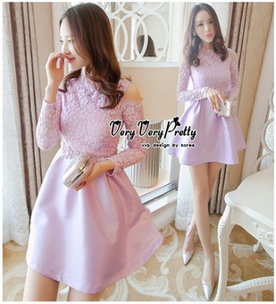 Lady Ribbon Online ขายส่งเสื้อผ้าออนไลน์ Very very pretty VP04030816 Luxury Lace Cut-Out Embroidered Pearls Dress เดรสผ้า