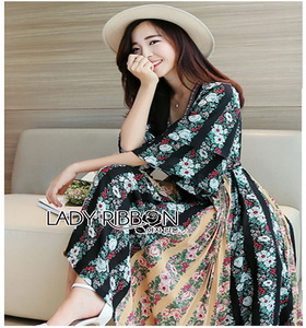 Lady Ribbon Florence Bohemian Chic Floral Printed Maxi Dress