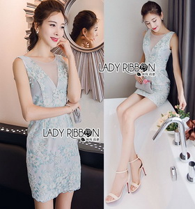 Lady Ribbon Pastel Flower Embroidered Tulle Mini Dress