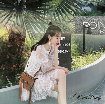 Lady Ribbon พร้อมส่งเสื้อผ้าออนไลน์ SW02120716 Sweet Bunny Present... Lace Overlay Dress