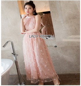 Tulle Peach Cocktail Dress Lady Ribbon เดรสผ้าทูลเล