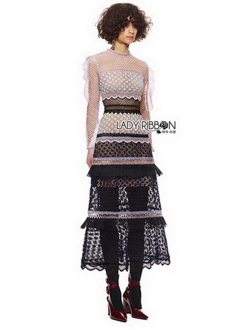 Lady Luna Ruffle Mixed Lace Long Dress