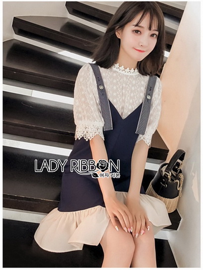 เซทเดรสเสื้อคอตตอนฉลุลายทับด้วยเดรสระบาย