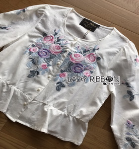 Lady Ribbon Rose Embroidered Peplum Top เสื้อผ้าคอตตอน