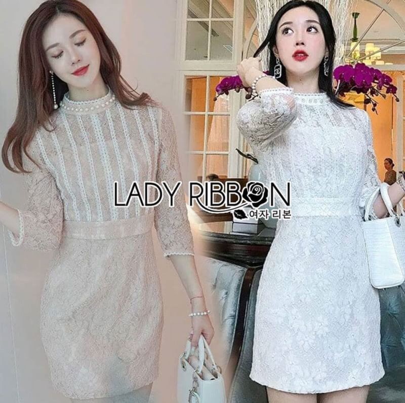 Lace Mini Dress เดรสสั้นผ้าลูกไม้ตกแต่งมุก