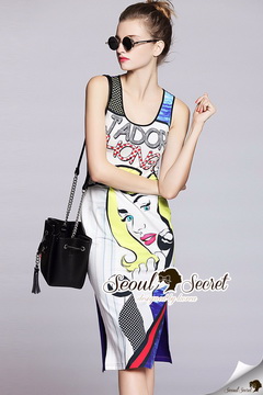 Lady Ribbon Online เสื้อผ้าออนไลน์ ขายส่งของแท้พร้อมส่ง Seoul Secret SS07250716 Seoul Secret Say's ....Chic Lady Print Camin MaxiDress