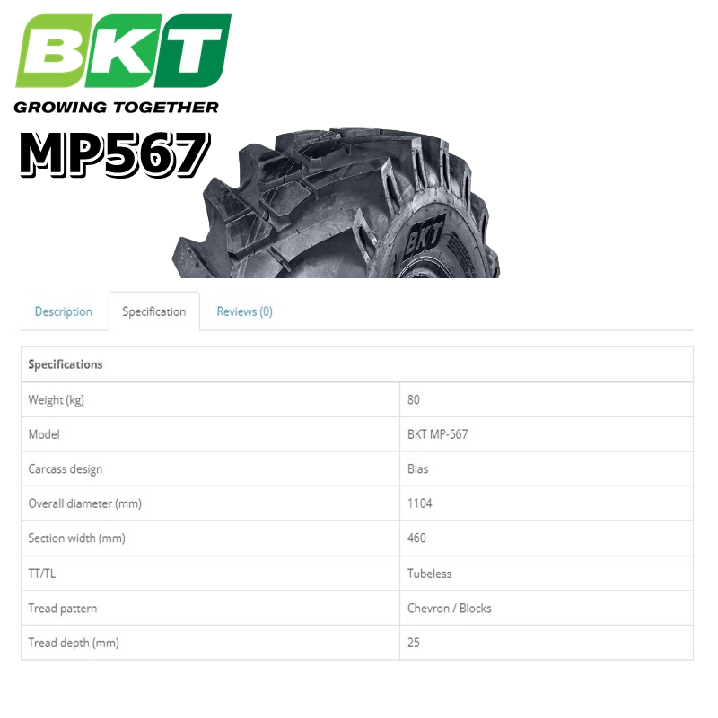 ยางรถตักดิน ยี่ห้อ BKT รุ่น MP567 ขนาด 18-19.5