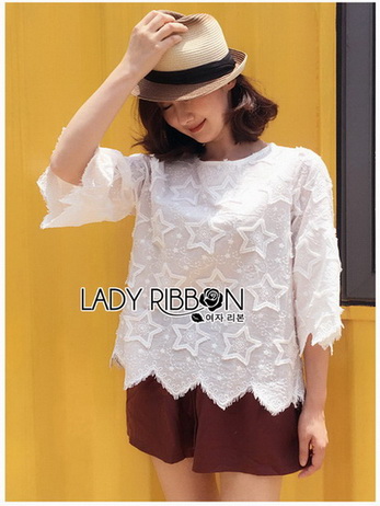 White Cotton Blouse Lady Ribbon ขายผ้าคอตตอนสีขาว