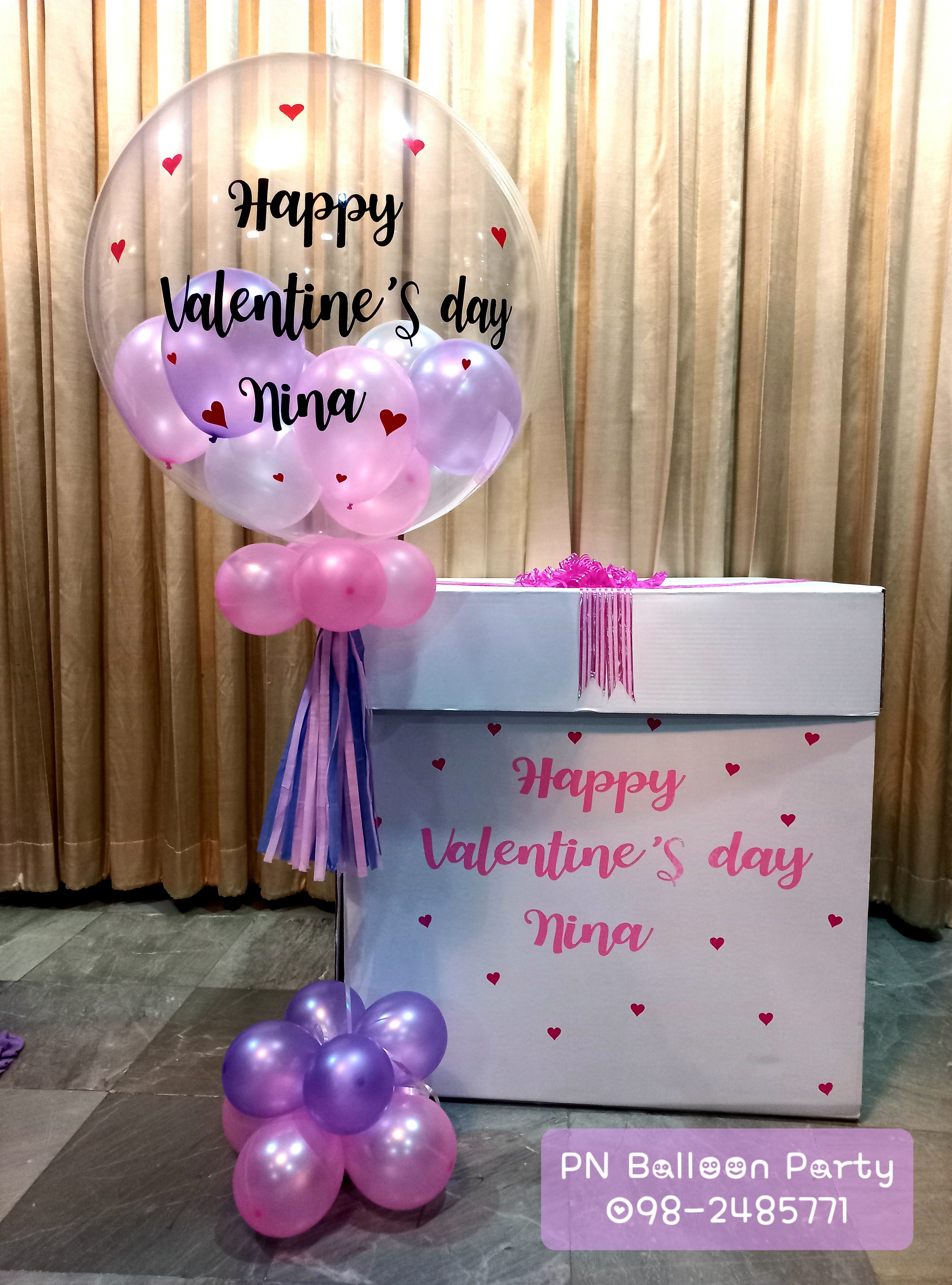 กล่องเซอร์ไพส์ บับเบิ้ลและข้อความ พร้อมท๊อปปิ้งลูกโป่งและฟรุ๊งฟริ๊งในกล่อง