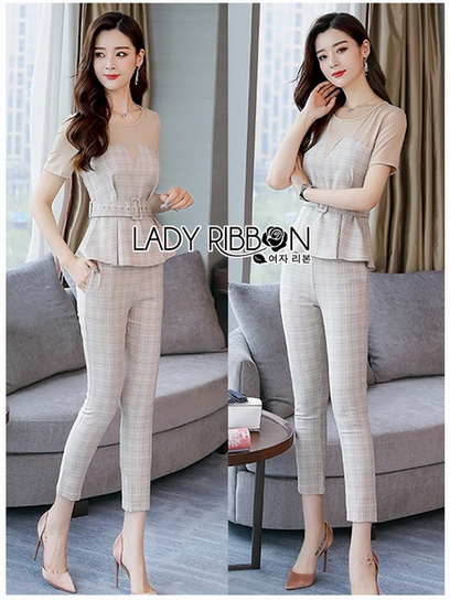 เซ็ตเสื้อยืดทรงสูทเข้าเซ็ตกับกางเกง