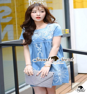 Flowers Sticky Denim Dress งานเดรสยีนส์สวยๆ ใส่สบายๆ