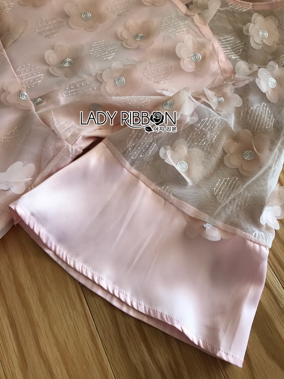 Mini Cocktail Dress มินิเดรสผ้าชีฟองปักดอกไม้สีชมพูอ่อน