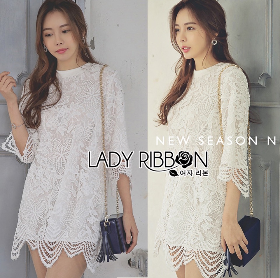 🎀 Lady Amanda Sporty Sweet Classic White Lace Dress เดรสผ้าลูกไม้สีขาวสไตล์หวานผสมสปอร์ต