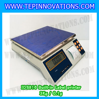 เครื่องชั่งน้ำหนักดิจิตอล พิกัดน้ำหนัก 3kg Built-in Label printer ยี่ห้อ SDS รุ่น IDS816 ค่าละเอียด 0.1g