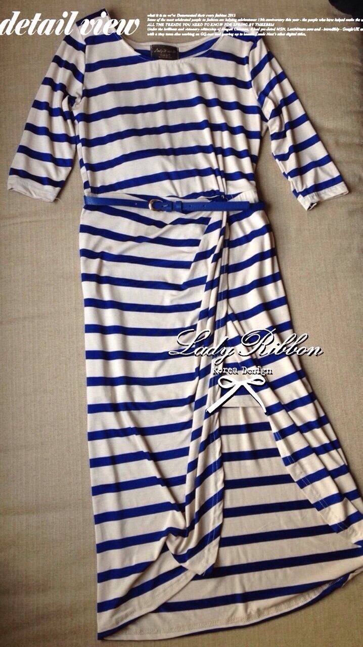 เสื้อผ้า Lady Ribbon dressMade 🎀 Jersey Stripe Slip Dress เดรสผ้ายืดลายขวาง เก๋ๆด้วยดีเทลกระโปรงไข้วทรงหน้าสั้นหลังยาว แอบเปรี้ยวเบาๆ Smart&Casual ลุคชิคๆแบบสาวเกาหลีค่ะ **งาน Premium Quality " ป้าย" Lady Ribbon