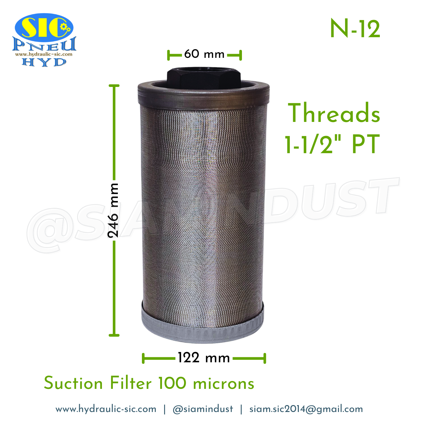 N-06,N-08,N-10,N-12,N-16 Suction Filter 100 micron กรองไฮดรอลิค กรองขาดูด กรองสแตนเลส