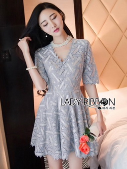 LR15220816 🎀 Lady Ribbon's Made 🎀 Lady Gabbie Graphic Brocade Lace Dress เดรสผ้าลูกไม้
