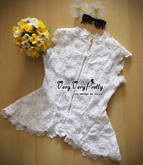 VP03310816 Florals Lace Vintage Chic Embroidery Blouse เสื้อลูกไม้แขนล้ำงานลูกไม้ทอฉลุลายดอกไม้ทั้งตัว