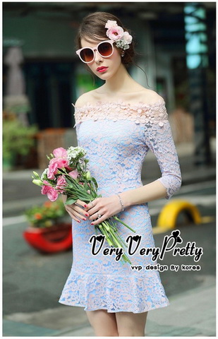 ชุดเดรสทูโทนสองสีกระโปงบาน