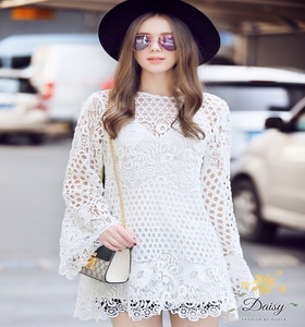 เสื้อมินิเดรสแฟชั่นแบบเกาหลีแขนยาว