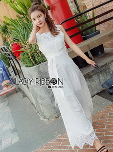 White Cotton and Lace Jumpsuit with Ribbon