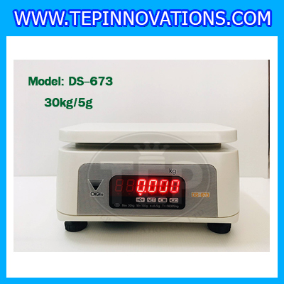 เครื่องชั่งน้ำหนักดิจิตอลตั้งโต๊ะ พิกัดน้ำหนัก 30kg. ยี่ห้อ DIGI รุ่น DS-673 อ่านค่าความละเอียด 5g. (เครื่องชั่งผ่านตรวจรับรองจากสำนักชั่งตวงวัด)