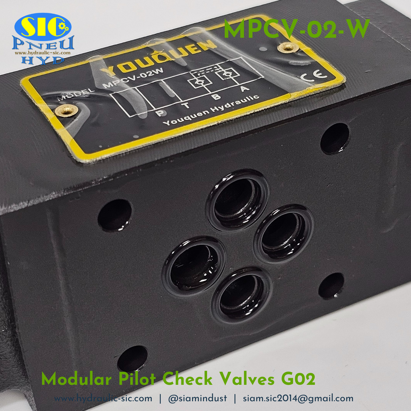 MPCV-02-W : Modular Pilot Check Valve G02 วาล์วกันตก 1/4" แบบซ้อน YOUQUEN