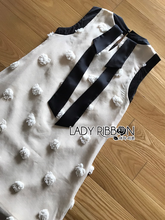 Dress เดรสแขนกุดผ้าลินินสีครีมปักพู่