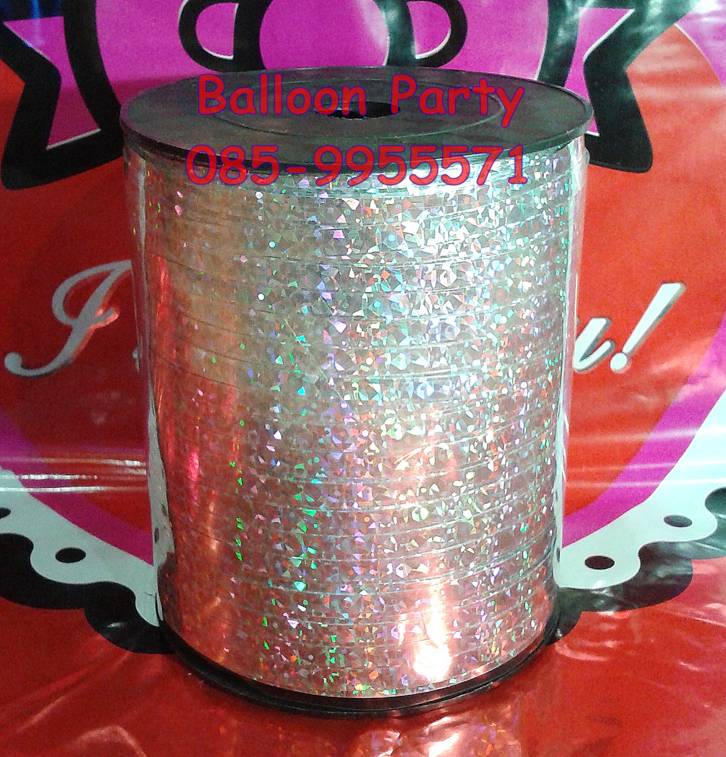ริบบิ้นลูกโป่งสีเงินเหลือบระยิบระยับ Silver Ribbon ยาว 350 เมตร