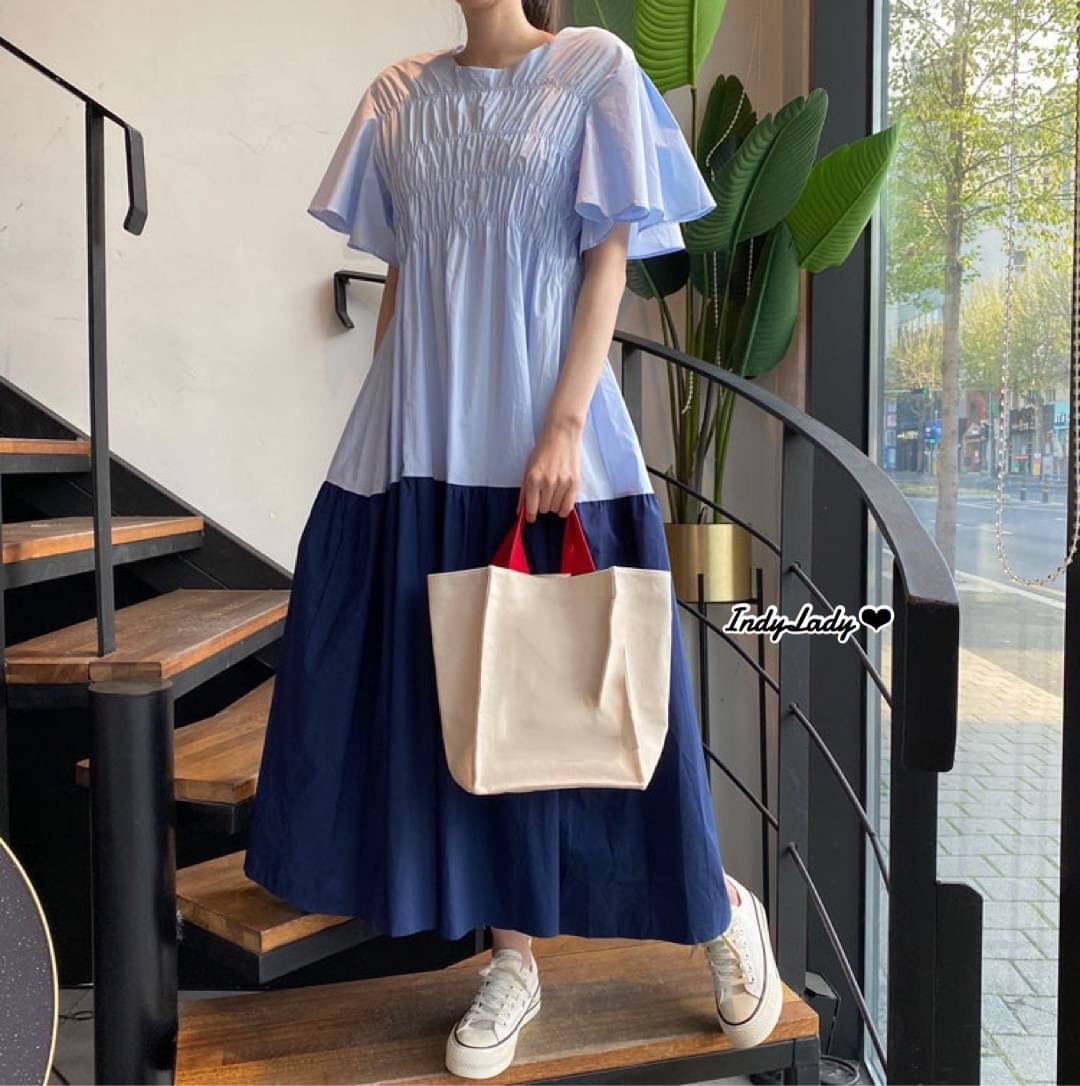 เดรสยาว แขนสั้น ทรงปล่อย