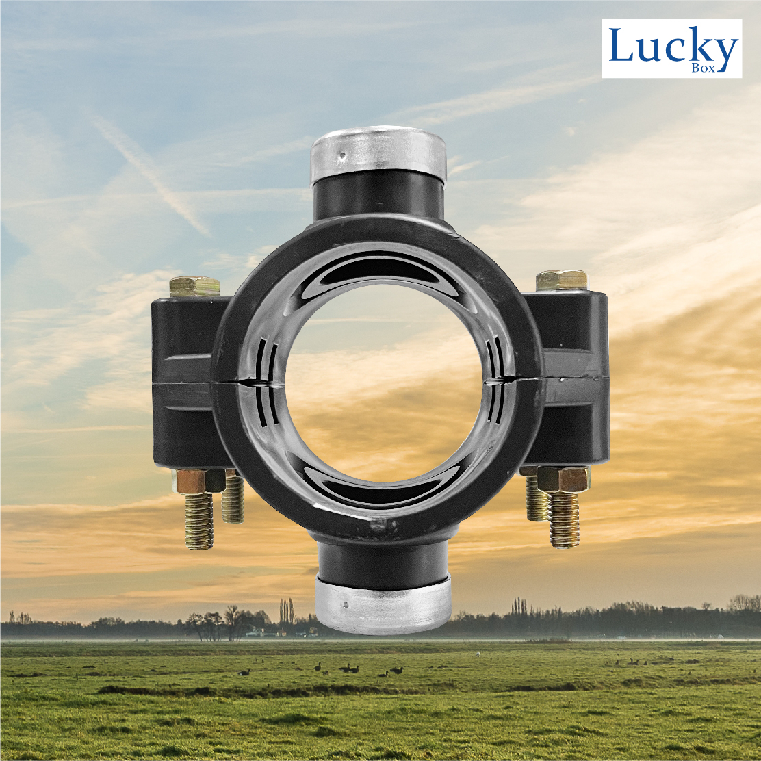 แคลมป์รัดแยก Saddle Clamp แคลมป์รัดท่อ HDPE ขนาด 63 mm ลด 1/2” (4 หุน ) ออก 2 ด้าน