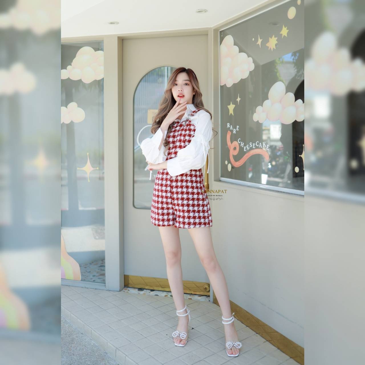 เซท เอี้ยม ผ้าทอลาย ชิโนริ สีแดง