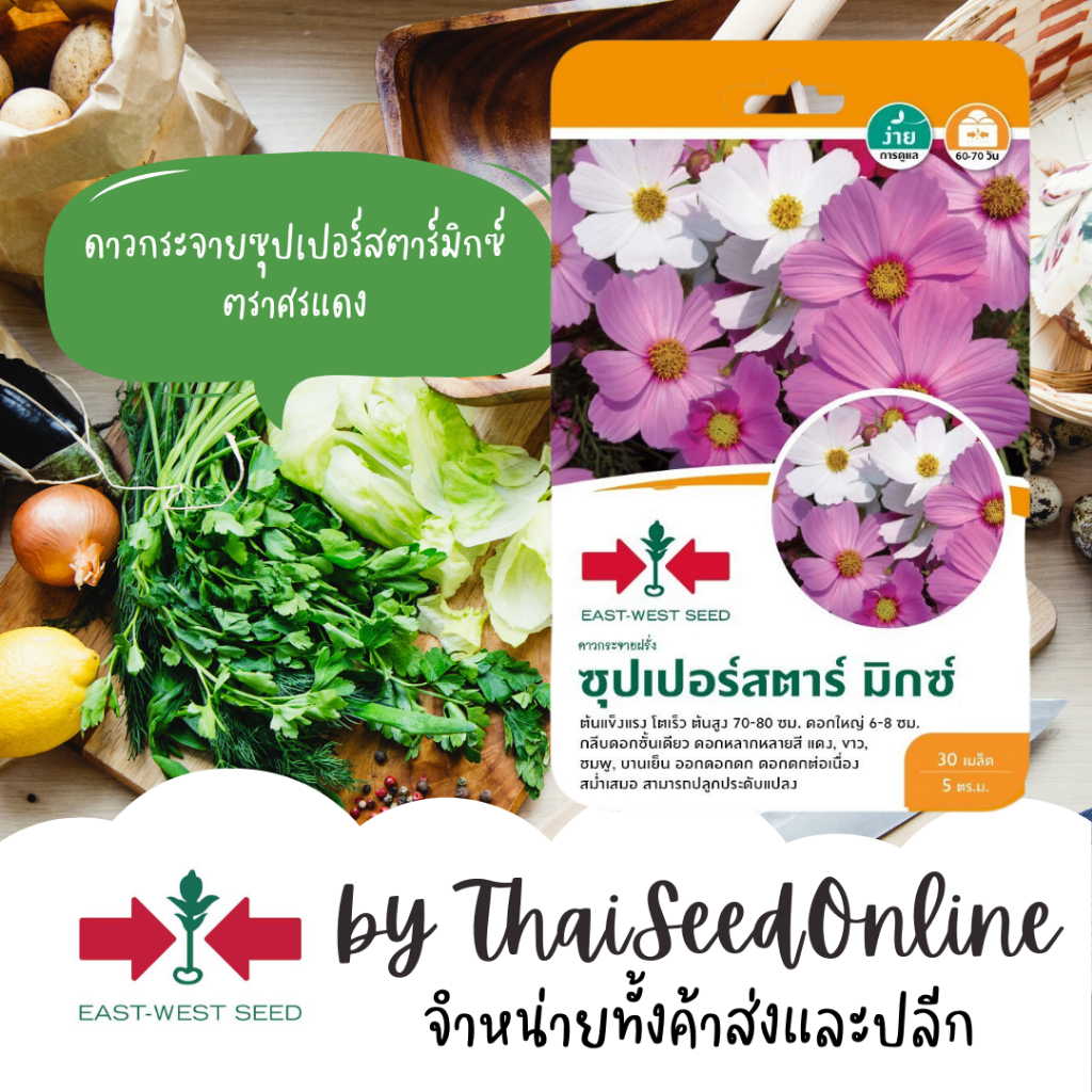 Sorndang(ศรแดง) GGEW เมล็ดพันธุ์ ดาวกระจาย ซุปเปอร์สตาร์มิกซ์ 30เมล็ด ตราศรแดง
