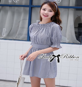 Striped Cotton Dress Lady Ribbon เดรสผ้า